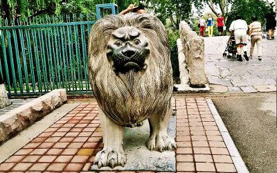 大型戶外街道玻璃鋼創(chuàng)意行走的仿真動(dòng)物獅子雕塑