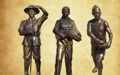 景區(qū)玻璃鋼仿銅收麥子人物雕塑