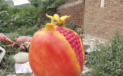 庭院景區(qū)玻璃鋼仿真植物石榴雕塑