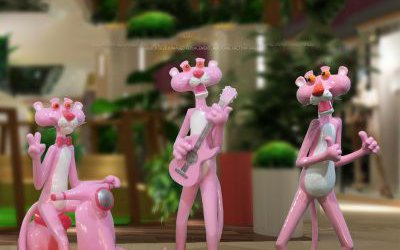 商場(chǎng)室內(nèi)玻璃鋼可愛卡通粉紅豹擺件