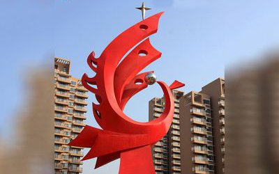 城市創(chuàng)意抽象玻璃鋼紅色鳳凰雕塑