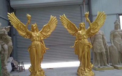 庭院別墅花園玻璃鋼鍍金西方天使人物雕塑