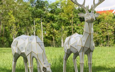 戶外大型玻璃鋼幾何景觀裝飾品梅花鹿雕塑