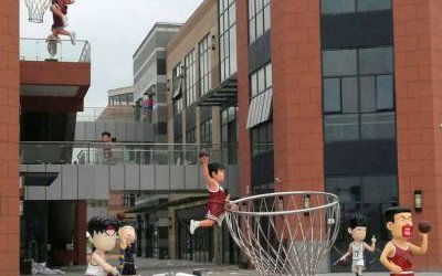 校園戶外創(chuàng)意卡通人物打籃球玻璃鋼雕塑
