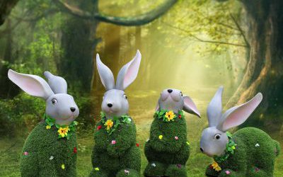 戶(hù)外花園林幼兒園裝飾草坪綠植卡通兔子玻璃鋼雕塑