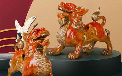 室內創(chuàng)意擺件玻璃鋼彩繪麒麟雕塑