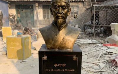 圖書館玻璃鋼仿銅古代名醫(yī)李時珍頭像雕塑