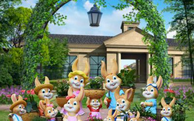 景區(qū)玻璃鋼卡通彩繪園林兔子雕塑