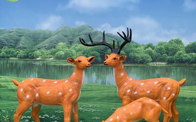 戶外景區(qū)玻璃鋼彩繪三只梅花鹿雕塑