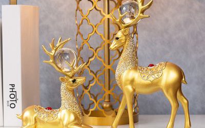 室內(nèi)創(chuàng)意玻璃鋼漆金烤漆裝飾品擺件梅花鹿雕塑