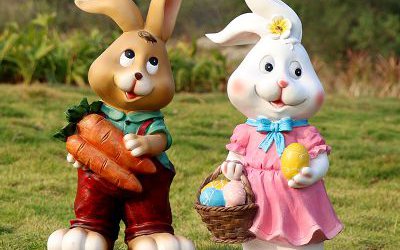 可愛(ài)家居擺件兩只玻璃鋼卡通兔子雕塑