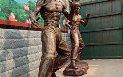 玻璃鋼仿銅影視明星人物雕塑景觀電影城裝飾美陳擺件李小龍雕塑