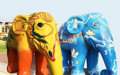 景區(qū)游樂(lè)園玻璃鋼彩繪創(chuàng)意大象雕塑