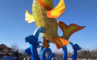 戶外廣場(chǎng)水景大型彩繪玻璃鋼魚雕塑