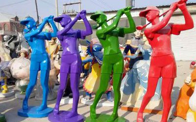 玻璃鋼彩繪現(xiàn)代人物雕塑體育運(yùn)動打高爾夫球戶外步行街裝飾品