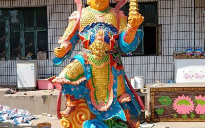 寺院擺放彩繪托塔李天王李靖玻璃鋼雕塑