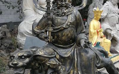 寺廟供奉玻璃鋼仿銅武財(cái)神雕塑